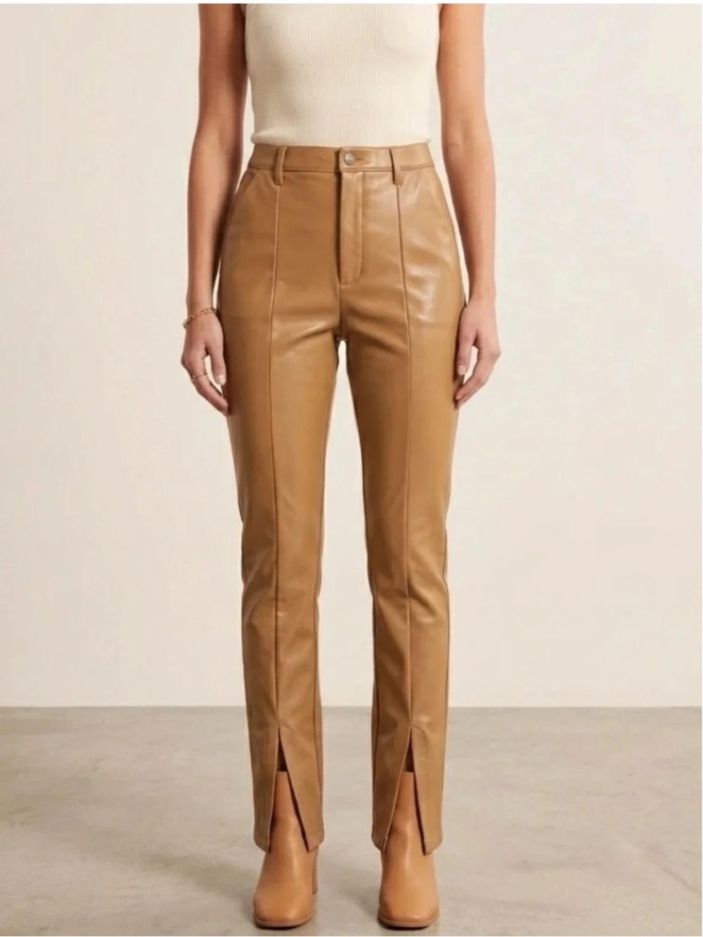 Abercrombie & Fitch Camel Brown Faux Leather Trousers